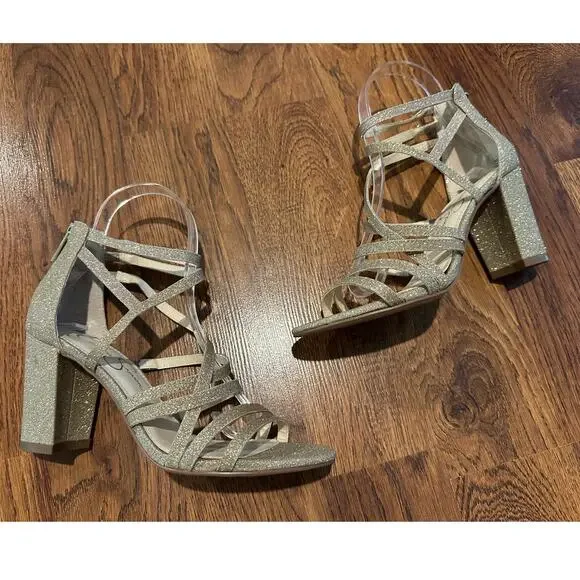 Jessica Simpson Women's Stassey Sandal Gold Glitter Size 7.5 Glam Evening Heels - Picture 2 of 11